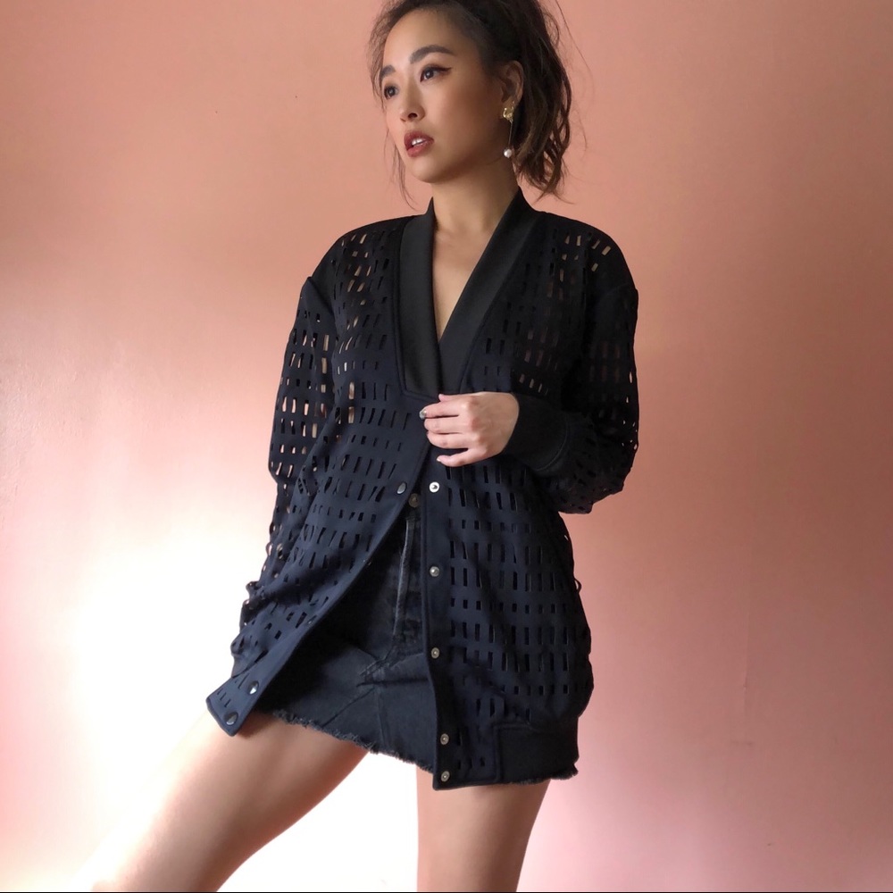 Finders Keepers Gris Cutout Varsity Bomber Jacket